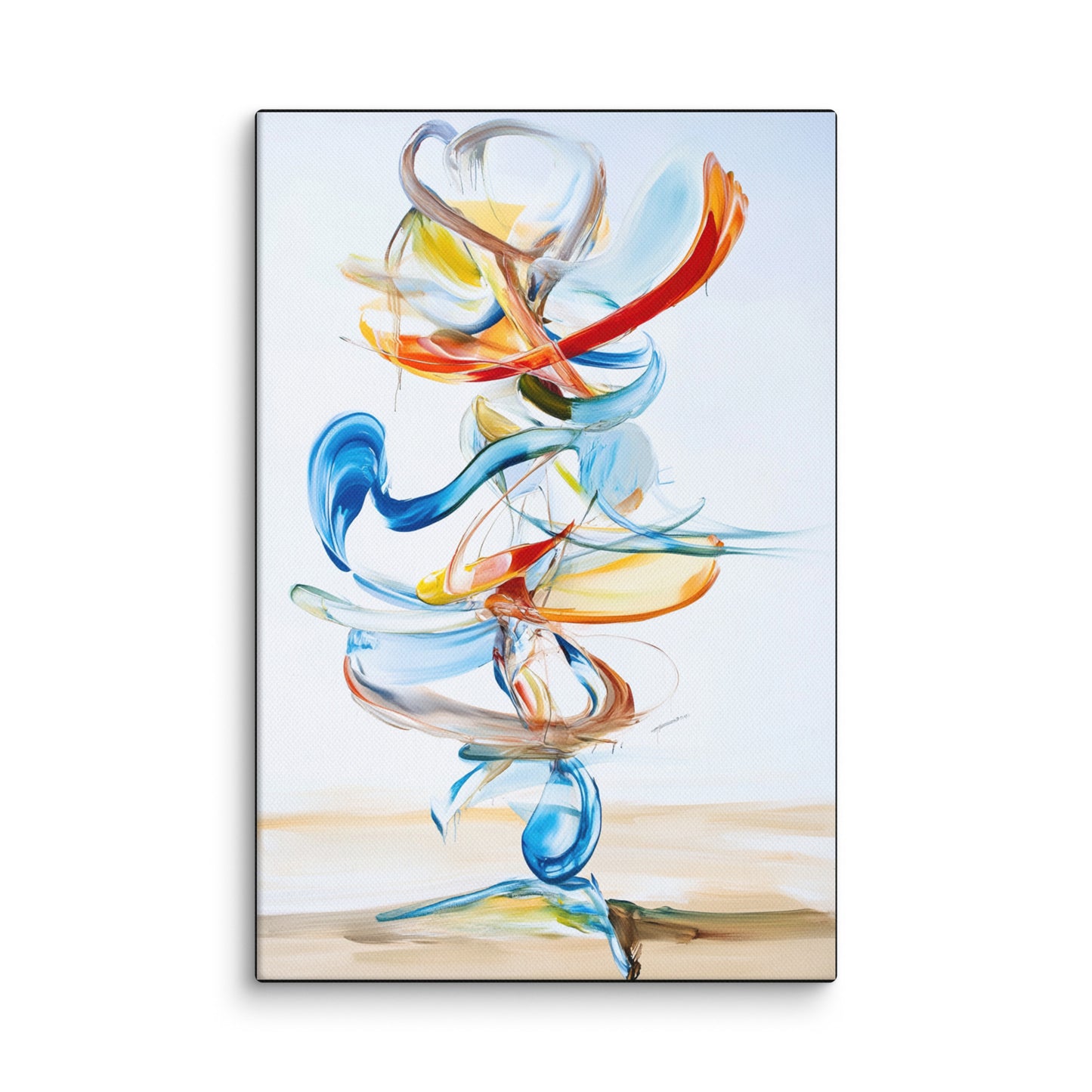 Gravity in Motion modern abstract canvas wall art print featuring vibrant brushstrokes and fluid geometric forms, perfect for living room, bedroom, or office décor. 12″×18″