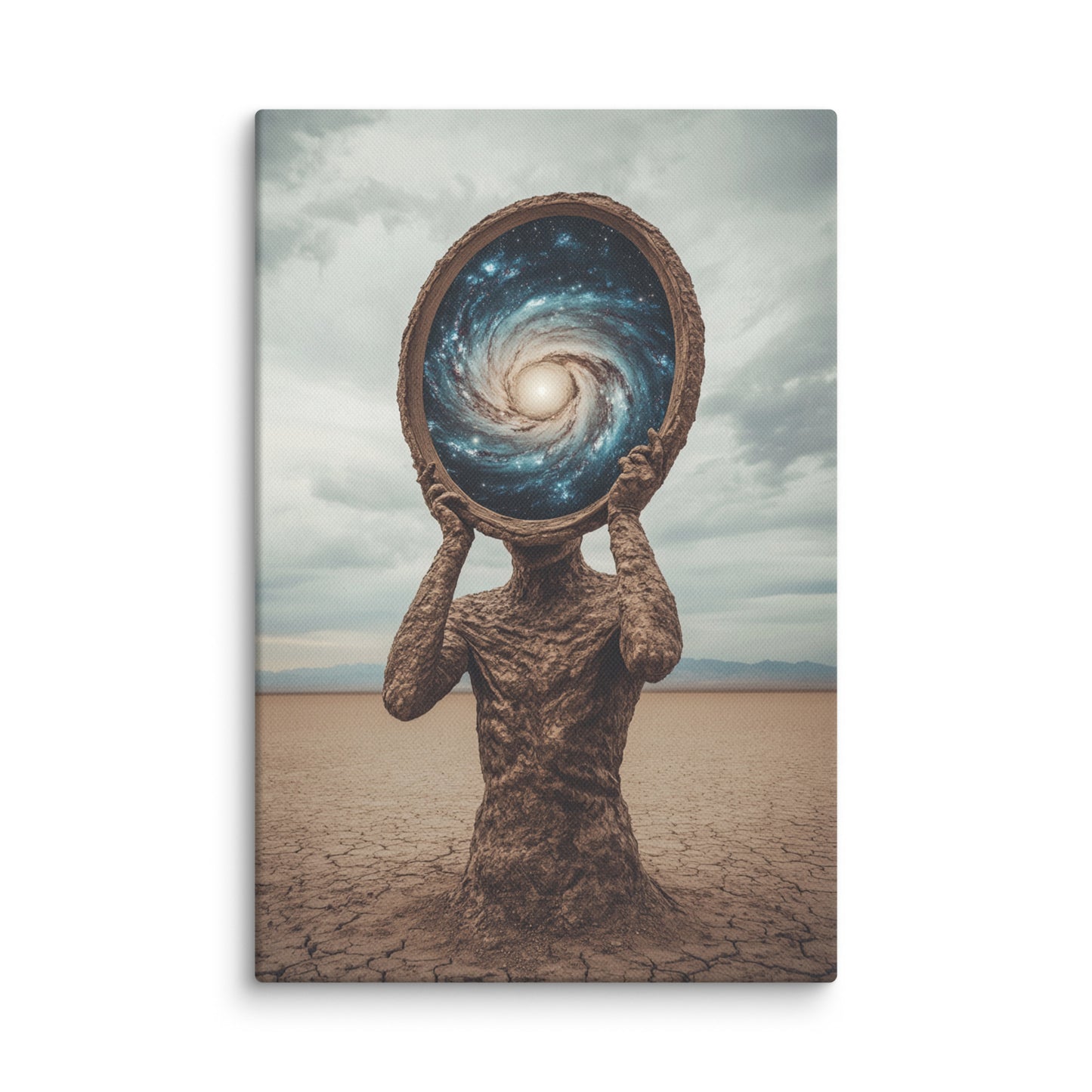 Cosmic Reflection surreal canvas wall art – human form gateway to cosmos 12″×18″