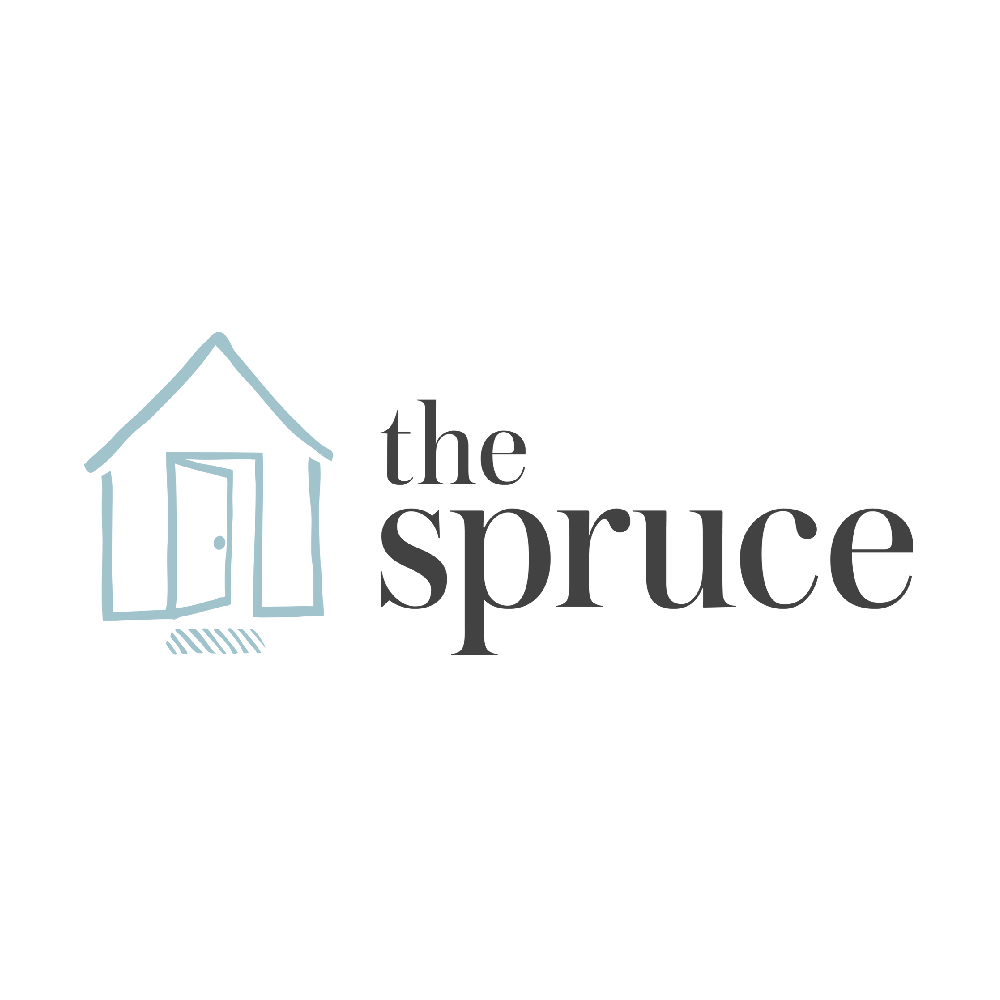 Logo of 'the spruce' with a stylized house icon on a white background