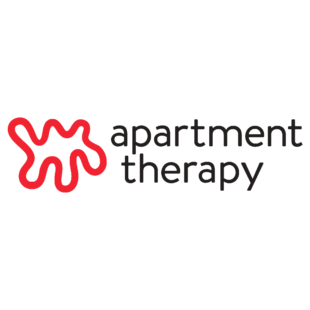 Logo of Apartment Therapy with a red abstract design on a white background