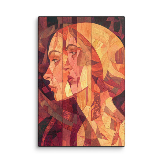 Self Layers abstract geometric portrait canvas wall art featuring warm earthy tones and fragmented planes; high-resolution modern art print for living room or workspace décor. 12″×18″
