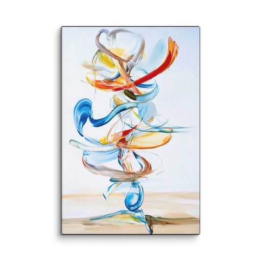 Gravity in Motion modern abstract canvas wall art print featuring vibrant brushstrokes and fluid geometric forms, perfect for living room, bedroom, or office décor. 12″×18″
