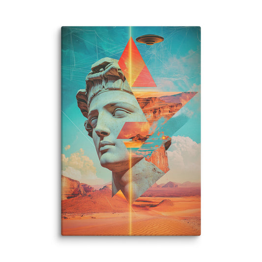 Desert Echoes classical bust with geometric desert landscape canvas wall art