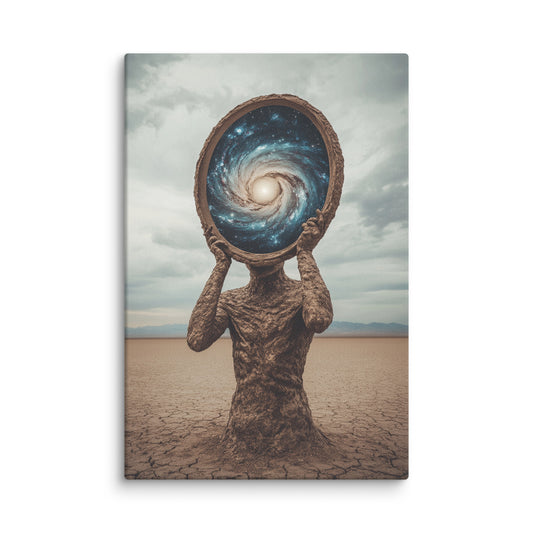 Cosmic Reflection surreal canvas wall art – human form gateway to cosmos 12″×18″
