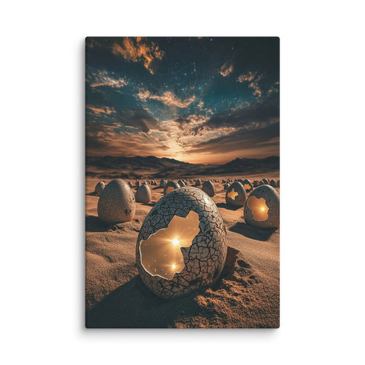 Cosmic Hatchery surreal landscape canvas wall art – abstract cosmic design
