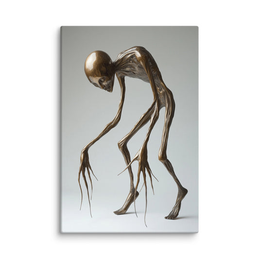 Specter Erosion modern abstract canvas wall art featuring a skeletal elongated figure symbolizing erosion and transformation, printed in high resolution for elegant contemporary interiors.