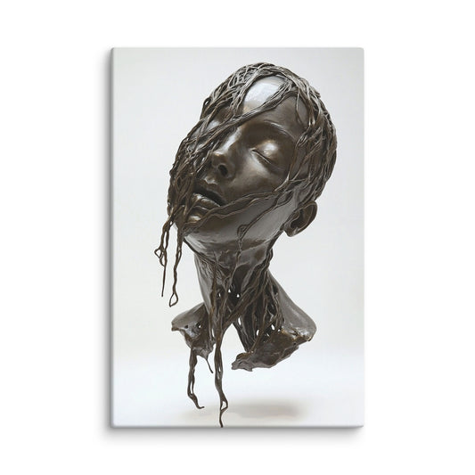 Dissolving Gaze sculptural modern canvas wall art – abstract bust artwork 40″×60″