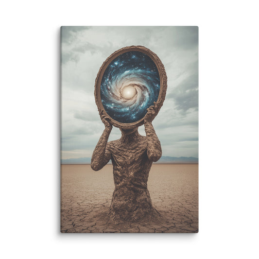 Cosmic Reflection surreal canvas wall art – human form gateway to cosmos 40″×60″