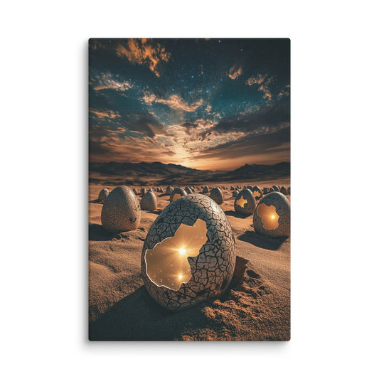 Cosmic Hatchery surreal landscape canvas wall art – abstract cosmic design